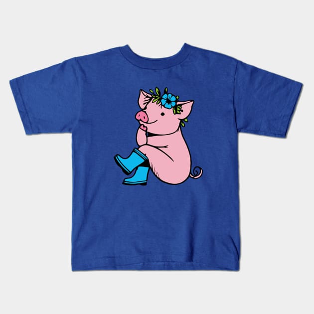 Pig in Rain Boots Kids T-Shirt by KayBee Gift Shop